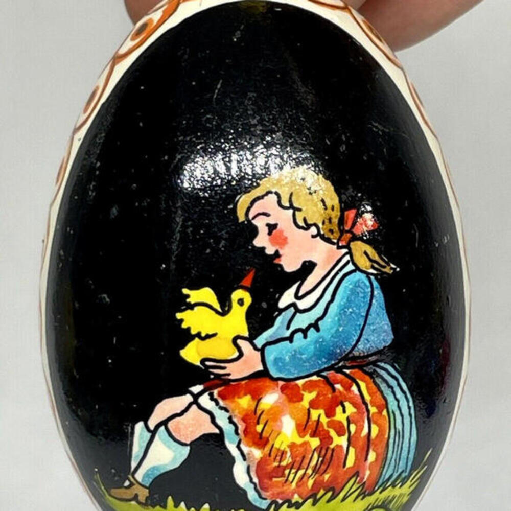 Pysanky Goose Egg Woman with Bird Hand Painted Easter Egg Ornament